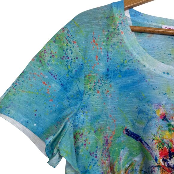 Leoma Lovegrove Bicycle Floral Print Top Sz Large Asymmetrical Hem Short Sleeve - Picture 3 of 10